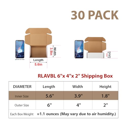 Image of RLAVBL 30 Pack 6x4x2 Shipping Boxes, White Corrugated Cardboard Mailer Box for Packing Mailing Small Business