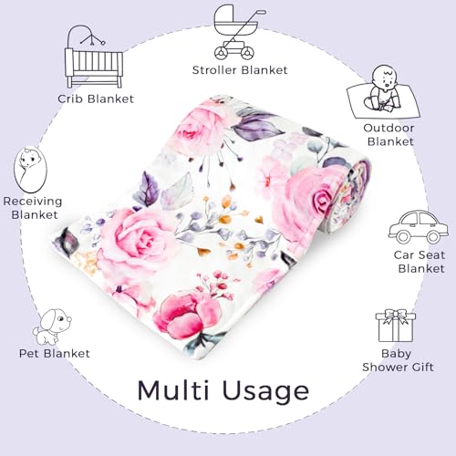 Image of Pea Pod 30'' x 40''Baby Blankets, Super Soft Floral Minky Toddler Newborn Blanket for Boys Girls, Dotted Backing, Double Layer, Crib Receiving Blanket for Nursery /Stroller /Toddler Bed /Baby Carseat