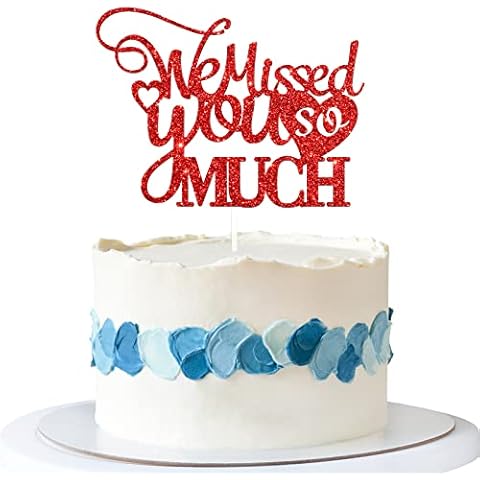 Talorine We Missed You So Much Cake Topper, Welcome Back Party, Welcome Home, Retire From the Army Party Decoration Supplies (Red Glitter) Cover
