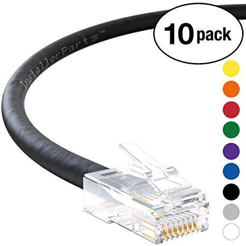 InstallerParts (10 Pack) Ethernet Cable CAT5E Cable UTP Non-Booted 2 FT - Black