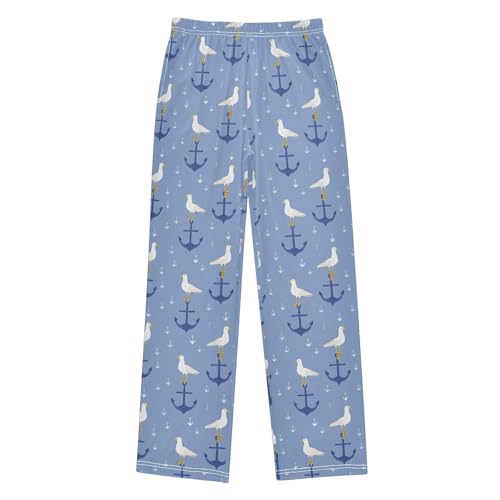 ALAZA Anchor Seagull Blue Cartoon Pajama Lounge Pants Long Sleep Pajama Bottoms with Pockets