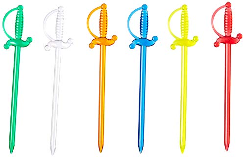 Palitos de coquetel de plástico para espada de aperitivo - 7,6 cm (pacote com 50) - Cores sortidas, branco, laranja, verde, azul, amarelo e vermelho - Bastões decorativos reutilizáveis de festa para