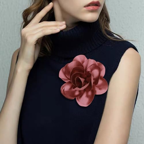 Image of Dainty Satin Fabric Flower Brooches for Women Large Rose Floral Brooch for Party Dance Wedding Banquet Elegant Camellia Fashion Brooch Pin for Women Girl 5.5inch