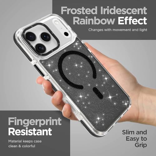 Image of Magnetic Case for iPhone 17 Pro Max [Compatible with Magsafe] [Bling Glitter Fluorescent Design] [1 Screen Protector] Slim Translucent Matte Case for iPhone 17 Pro Max 6.9 inch 2025, Black