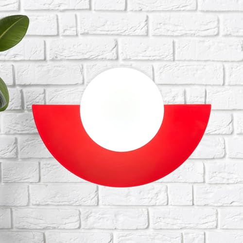 bamyum Lampada da Parete per Interni e per Esterni, Illuminazione Moderna per Ambienti Con Sfera di Vetro Bianca, Cucina, Bagno, Lampada da Parete Metallo, Lampada da Parete Rosso
