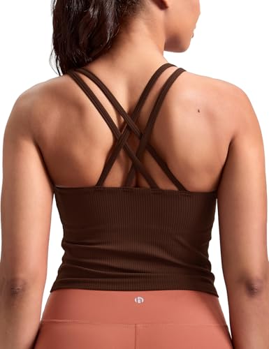 Image of HeyNuts Zeal Bras Longline Ribbed Medium Support Sports Bras, Crisscross Back Tank Tops with Removable Pads A-D Cups