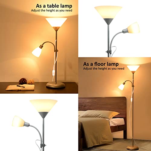 Dinglilighting Led Floor Lamp Dllt Mother-Daughter Floor Lamps With Reading Lights, Modern Standing Pole Light, Torchiere Free Standing Lamp For Living Room, Bedroom, Office (Silver) #TOP2