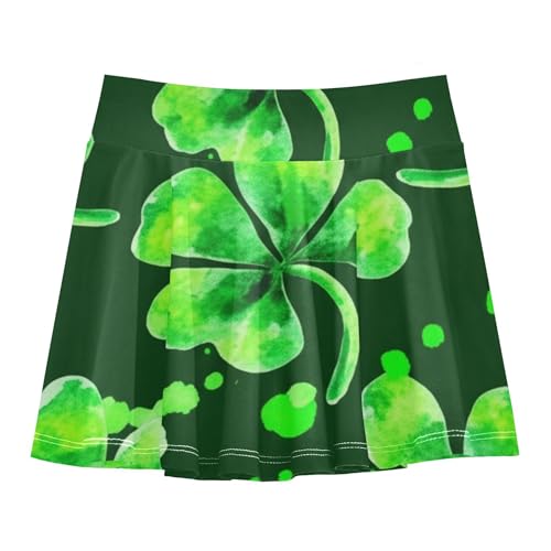 St Patricks Green Clovers Green Tennis Skirts for Kids Cartoon Athletic Shorts for Girls Skorts Little Girl 4t