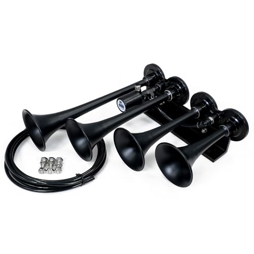 HornBlasters The Rage 4-Chime Air Horn – 12V, 142 dB Universal Air Horn with Pre-Installed Valve – Extremely Loud for Cars & Trucks