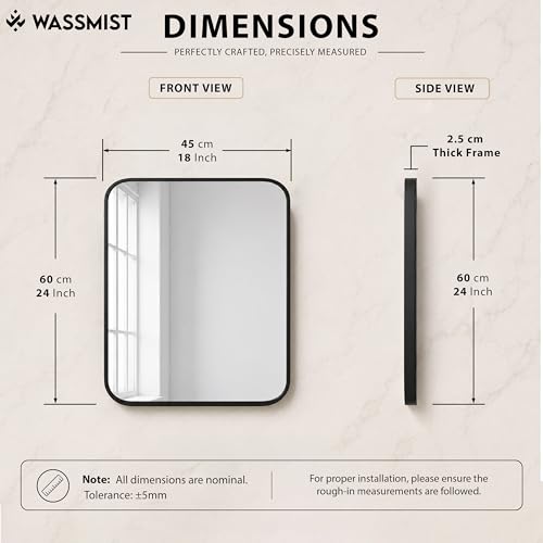 Image of WASSMIST Mirror for Bathroom Wall | Square Bathroom Mirror with Aluminium Frame | HD Reflection Wall Mirror for Living Room /Bedroom (18 X 24 inch)