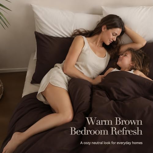 Image of ROSGONIA King Size Comforter Set Brown, 3pcs(1 Dark Brown Comforter & 2 Pillowcases) All Season Bedding Lightweight Bedspread Blanket Quilts