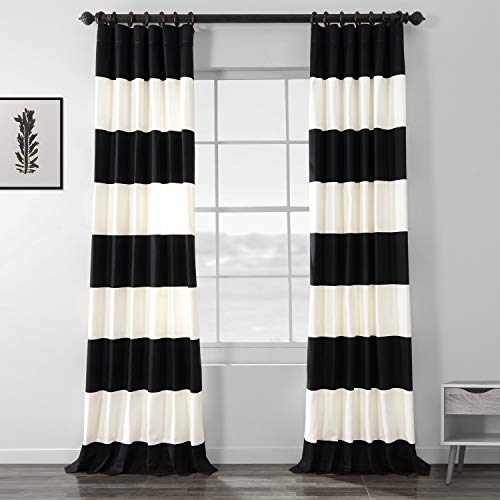 Hpd Half Price Drapes Horizontal Stripe Curtains For Living Room 50 X 96 (1 Panel), Prct-Hs06-96, Onyx Black & Off White #TOP1