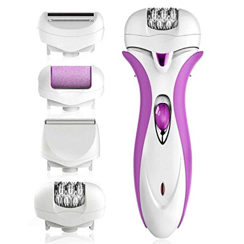 Alayna 4-in-1 Rechargeable Electric Epilator, Lady Shaver, Callus Remover Pumice Stone Rollers and Hair Clipper for Exfoliates Dead Skin and Safe Hair Removal for Women or Men