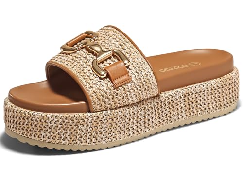 Coutgo Womens Raffia Espadrille Slide Sandals
