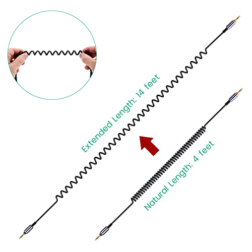 Weishan Wh-1000Xm5 Cable Coiled Aux Cord Replacement For Sony Wh-Ch710N, Mdr-950Bt, 1Am2, 7520 Noise Canceling Headphones, 3.5Mm(1/8") Extension Wire With 6.35Mm(1/4") Adapter, 14Ft #TOP5
