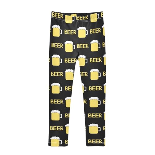 CaTaKu Girls Leggings Cute Beer Mug Leggings for Girls Kids Athletic Workout Yoga Pants Size 4-10T