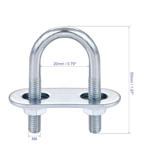 MACHSWON Round U-Bolt,4 Set Zinc Plated Alloy Steel M6 U Bolts 20mm(0.79") Inner Width 50mm Length with Nuts and Frame Plate for Automobiles Boat Trailer - Image 2