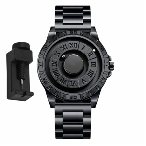 Image of LYNZ Luxury Silver Unique Watch for Men with Magnetic Balls and No Pointer, No Mirror Stainless Steel Waterproof Quartz Wristwatch