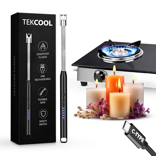Image of TEKCOOL Gas Lighter for Kitchen Use | C-Type Rechargeable Electric Stove & Candle with USB Charging Port | 1 Year Warranty | 400 Uses in Single Charge?'