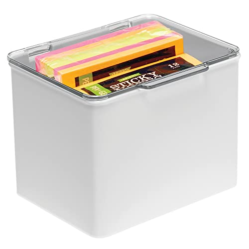 Mdesign Plastic Household Stackable Storage Organizer Box Containers W/Hinged Lid For Bedroom, Bathroom, Entryway, Hallway, Kitchen, Garage, Playroom, Craft Room, Lumiere Collection, Stone Gray/Clear #TOP4