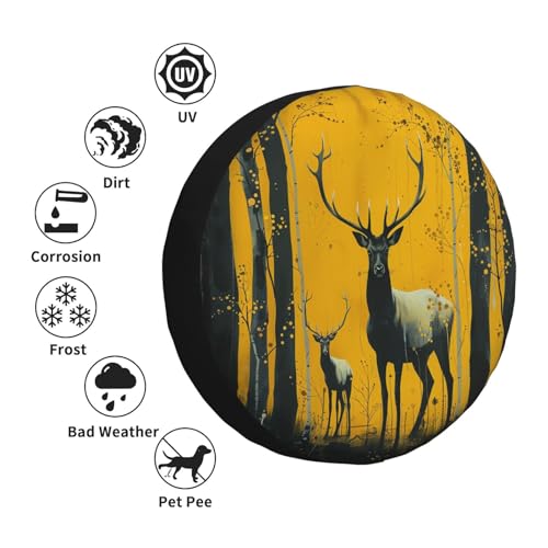 Image of Deer Spare Tire Cover Wheel Protectors Weatherproof Deer Pattern Wheel Covers Universal Fit for Trailer RV SUV Truck Camper Travel Trailers Accessories 15 Inch