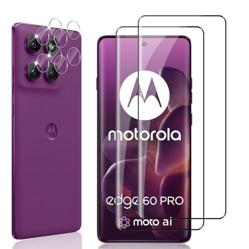 Locofun Protector de Pantalla para Motorola Moto Edge 60/ Edge 60 Pro/ 60 Fusion, 2 Piezas Cristal Vidrio Templado y 2 Piezas Protector Lente Cámara, [Dureza 9H] HD Anti-Arañazos Película Protectora