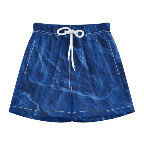 GuoChe Boys Swim Shorts Boys Drawstring Volleyball Shorts Double Layer Dark Royal Blue Slate Slab