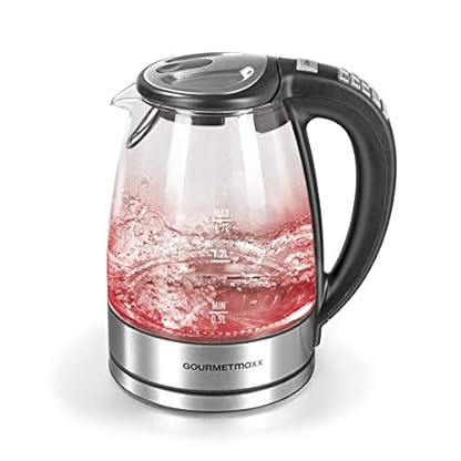 GOURMETmaxx Wasserkocher 1,7 Liter aus Glas mit Temperaturwahl und LED Beleuchtung | 6 Temperaturstufen wählbar (70°C/80…