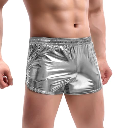 Short métallique brillant pour homme avec poches vêtement clubwear et mode disco