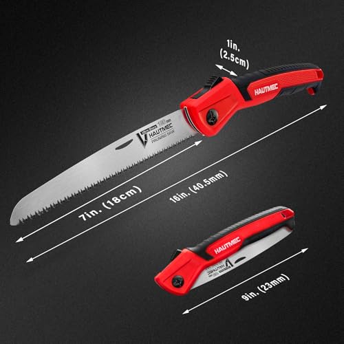 Image of HAUTMEC 7 inch Folding Pruning Saw, Small Hand Saws for Tree Trimming with SK5 Blade & Triple-Cut Teeth, Wood Cutting, Camping, Pocket & Bushcraft