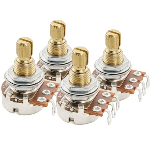 Musiclily Pro A500K Mini Pots Brass Metric Split Standard Shaft 9.5mm Audio Taper Potentiometers for LP SG Style Electric Guitar Bass (Set of 4)