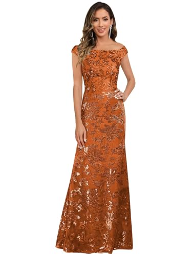 OFEYCHUN Mother of The Bride Dresses Sequin Cap Sleeves Formal Evening Dress for Women