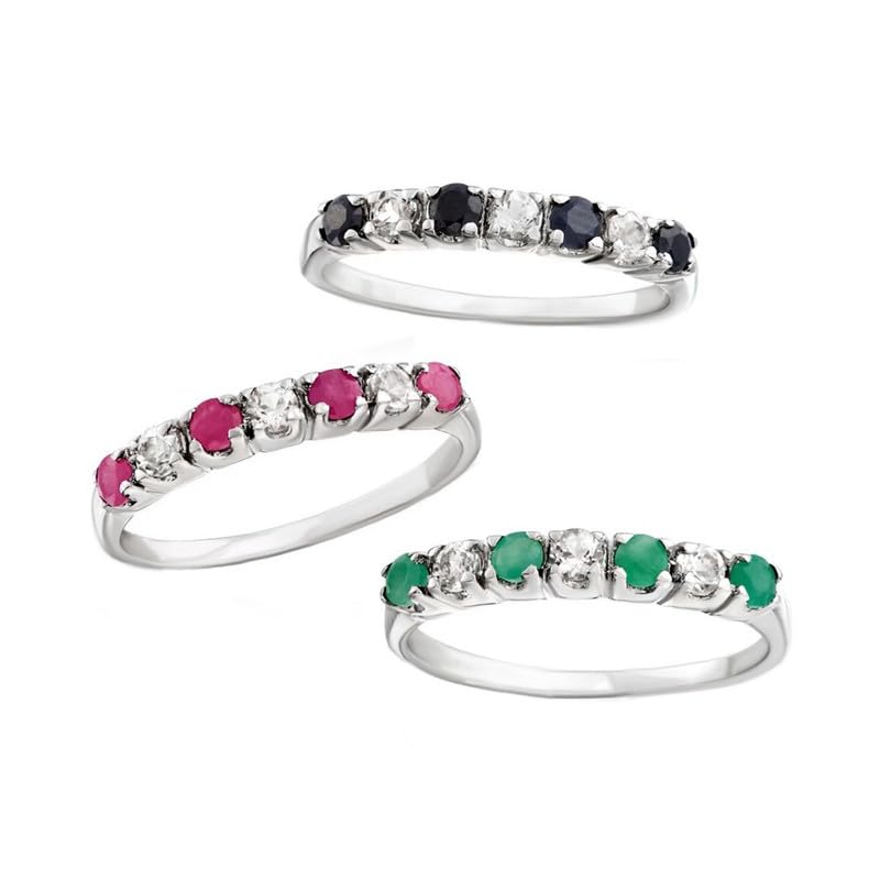 925 Sterling Silver Ruby Emerald Sapphire 3 Ring Set Eternity Band Gift For Her Silver Jewelry Women Ring3
