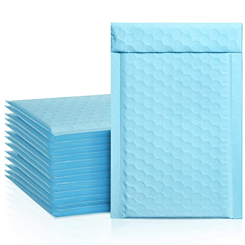 Metronic Light Blue Bubble Mailers 50 Pack, 4x8 Bubble Poly Mailers, Self-Seal Shipping Bags, Padded Envelopes, Bubble Polymailers for Shipping, Mailing, Packaging for Business, Bulk #000
