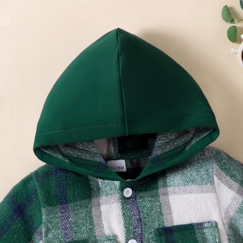 Image of Toddler Baby Boy Fall Winter Clothes Long Sleeve Plaid Hooded Sweatshirt Ripped Holes Jeans Set 1-5 Years Old