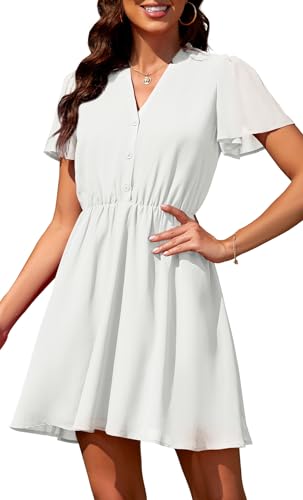 Actcat Damen Kleid V Ausschnitt Chiffon Kleider Transparent Kurzarm Blumenmuster Freizeitkleider Damen Strickkleid sexy Kleid Strickkleid Partykleid...