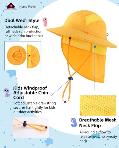 Image of Home Prefer UPF 50+ Boys Sun Hat with Neck Flap Wide Brim Summer Beach Bucket Hat for Boys Girls Toddler Kids Safari Hat