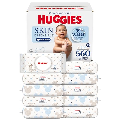 Image of Huggies Skin Essentials Baby Wipes, Hypoallergenic, 99% Water, 10 Flip Top Packs (560 Wipes Total)