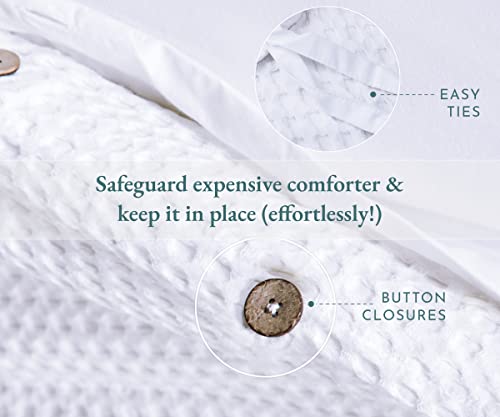 California Design Den Queen Size Duvet Cover, 100% Cotton 3 Piece Cover & Sham Set Soft Textured White Duvet Cover 92" X 90" To Fit Queen Size Duvet (Waffle) #TOP4