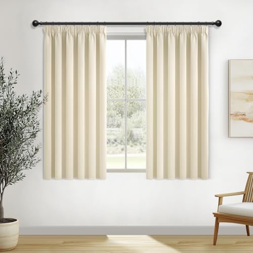 MRTREES Rideaux Beige avec Bande Fronce 175 cm de Long, 140 cm de Large, Rideau occultant Moderne avec Bande Fronce pour Salon, Chambre à Coucher, Cuisine,...