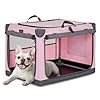 PETSFIT Travel Dog Crate, with Patented Adjustable Fabric Cover, Chewproof & Lockable Mesh Doors, Waterproof Base Portable Kennel Pink 26 Inch