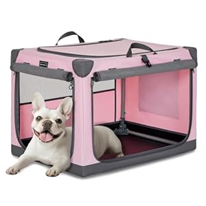 PETSFIT Travel Dog Crate, with Patented Adjustable Fabric Cover, Chewproof & Lockable Mesh Doors, Waterproof Base Portable Kennel Pink 26 Inch