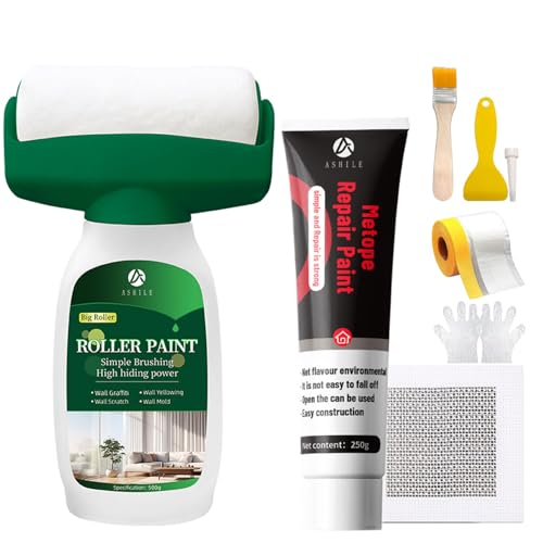 White Paint for Wall, Roller Brush Wall Repair Tool, Drywall Repair Kit,White Wall Paint Repair Kit for Flat,Ceiling Wall,Water-Based Wall Paint Touch Up(750g;3Pack)