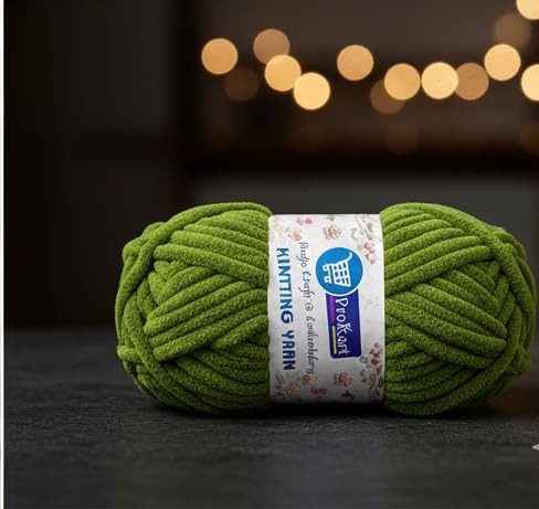 Image of ProKart Premium 4-Ply Woolen Knitting Yarn | 100g Sap Green Hand Crochet Soft Wool for Sweaters, Scarves, Hats, Baby Clothes & DIY Craft Accessories (1 Ball x 100g) - PRO19