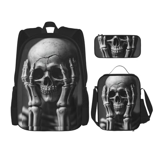 Halloween Skull Skeleton Backpack With Pencil Case Lunch Bag Combination For Women Men