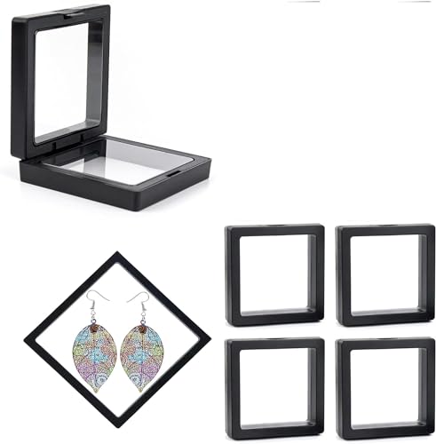 Image of Floating Display Frame, Coin Display Case, Dustproof PE Film Transparent Jewelry Storage Box for Ring Necklace Bracelet, Floating Display Case for Coin, Jewelry(Medium 4 pc, Multi Color)