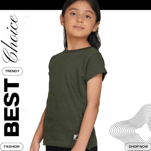 Image of Kids Round Neck Girls Tshirt | Short Sleeves | Natural Organic 100% Cotton Soft Comfortable Fabric | Plain Color Original Branded Half Sleeve | School t-Shirt for Girl Kid | Sleepwear Everyday Casual