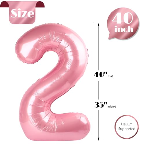 Image of Pearlescent Pink 2 Balloon, Number Balloons 40 Inch, 2nd Balloon Number Birthday Decorations, Second Two Birthday Party Supplies, Number 2 Balloon