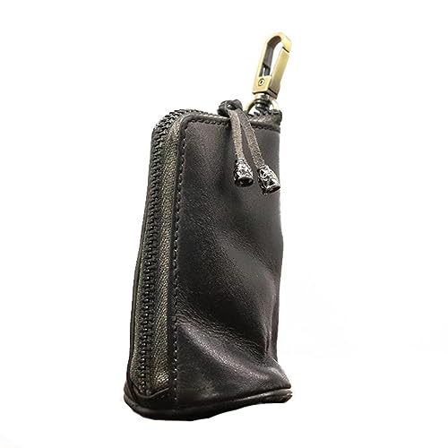 Genuine Leather Mini Leather Coin Purse, Change Purse for Men Women Change Holder Storage Bag Car Key Leather Coin Purse Pouch Case Organizer Bag Keychain Zipper (Black)