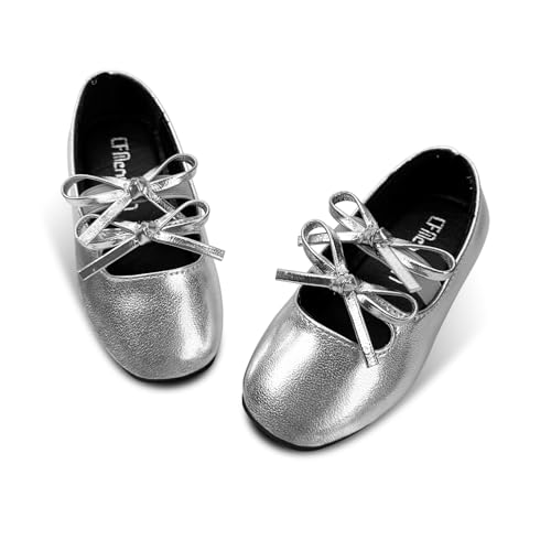 Image of Toddler Girls Mary Jane Dress Shoes Little Kids Ballet Flats Bowkont Flower Wedding Party School Princess Shoes
